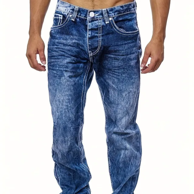 Men's Slim Fit Stretch Jeans with Fashion Torn View in Street Style