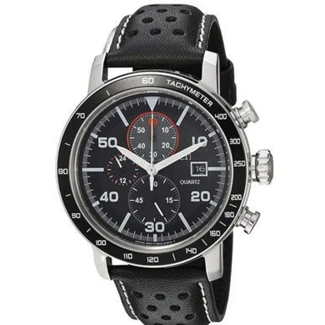 The same men's Eco-Drive watch as the AT world chronograph