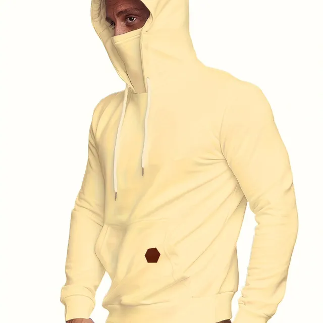 Men's hoodie with hood and face cover, drawstring, casual, multicolour