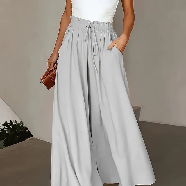 Women's wide leg trousers with elasticated drawstring waist