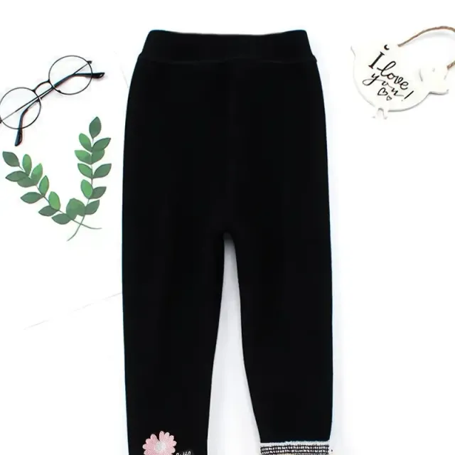 Girls thermal leggings with flower pattern on the leg