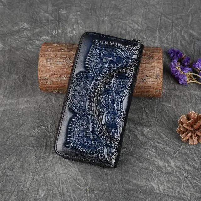 Mandala ručná reliéfna peňaženka z pravej kože