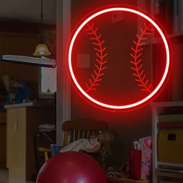Baseballové neonové světlo do ložnice - Nastavitelné, S LED baseballem, Dekorace na zeď - Lampička - Pro ložnici, Mužskou jeskyni, Párty, Domácí dekorace