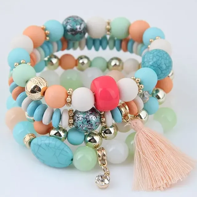 Czech multi-part boho bracelets with charms, beads and tassels for women