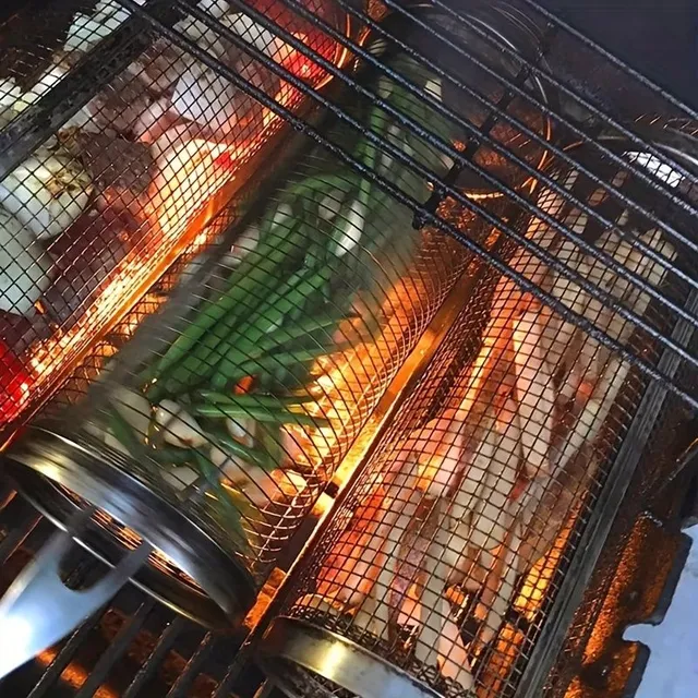 1ks Grilovací koš z nerezové síťoviny - perfektní na ryby, zeleninu a další - Praktické doplňky na grilování a do kuchyně