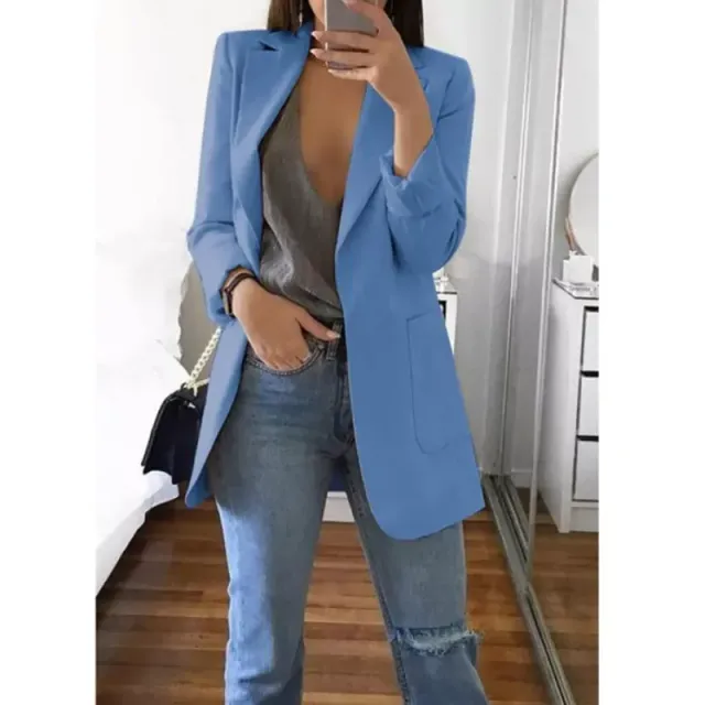 Manteau blazer oversized pour femme en une seule couleur à manches longues pour les loisirs et le bureau