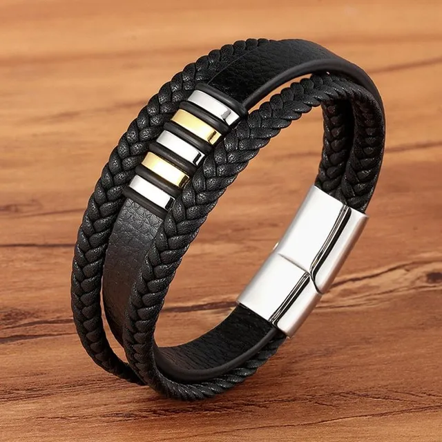 Ornate leather bracelet for men