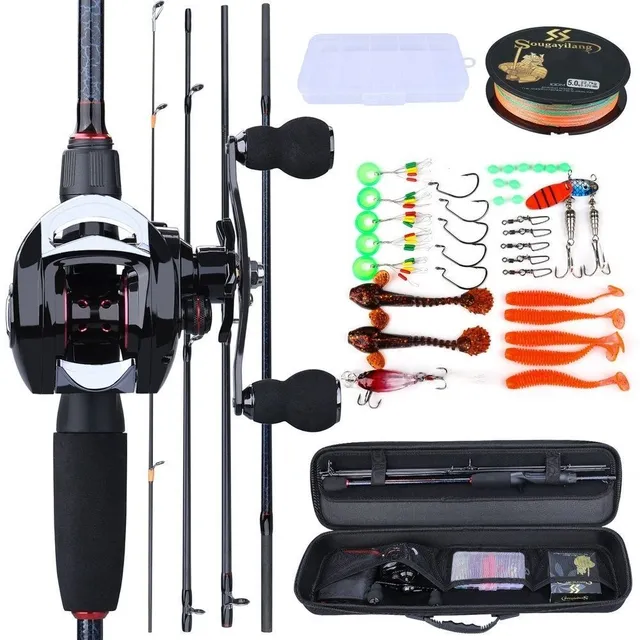 Fishing rod and winch with bag + line, baits - bass rod with winch