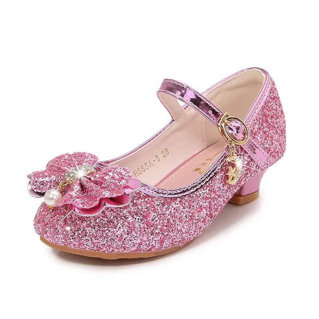 Sandals for girls with glitter and bow, glittery party shoes with high heel - wedding and birthday party shoes