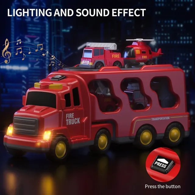 Fire truck with transporter 5v1 - Toys for children, girls and boys