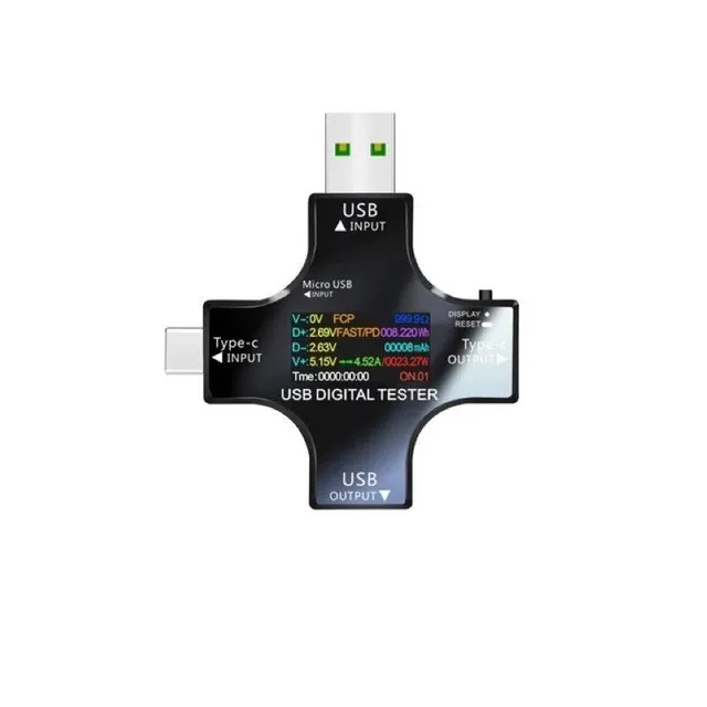 USB multi tester s meraním kapacity, USB, micro USB, USB-C