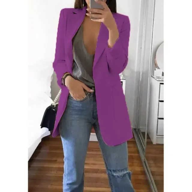 Manteau blazer oversized pour femme en une seule couleur à manches longues pour les loisirs et le bureau