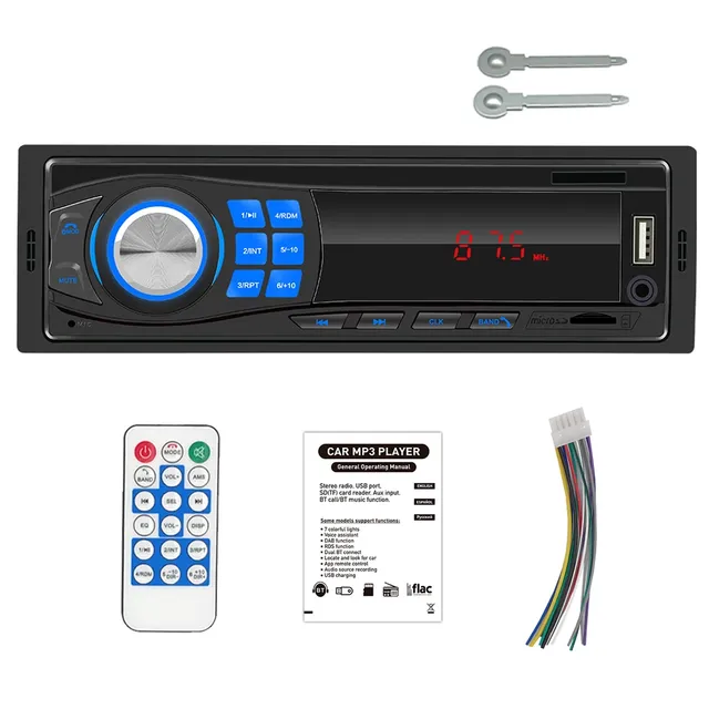 Universal radio with BT connection, USB, AUX, FM, MicroSD - 1DIN connection