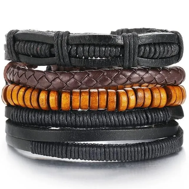 Men's leather bracelet set