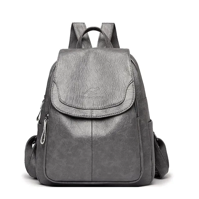 Kožený mäkký dámsky jednoduchý batoh - viac variantov Grey