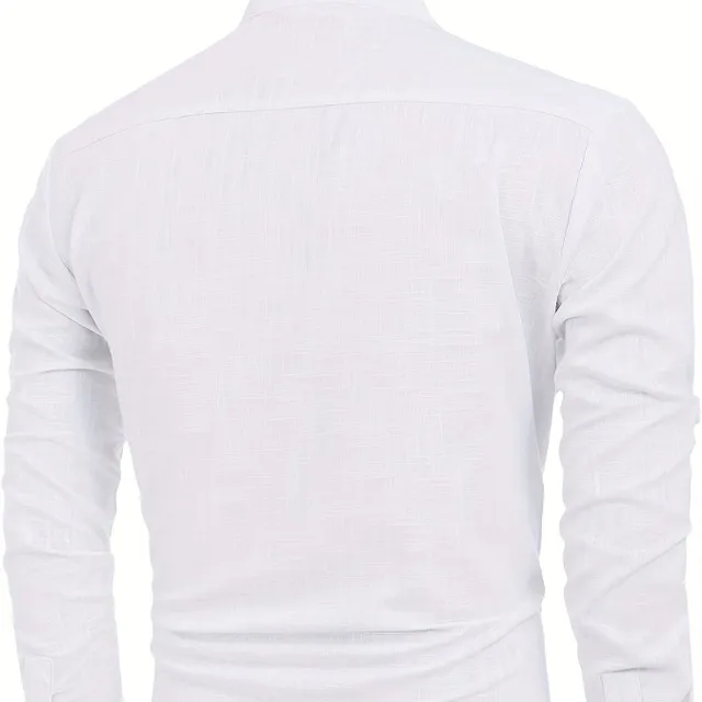 Férfi Long Sleeves Retro Henley Cotton Len Ruha a strandra, fesztiválok, partiing V-nyakú - Solid Color póló