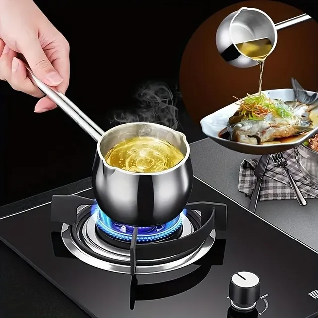 Casserole en acier inoxydable avec long manche pour chauffer huiles et lait