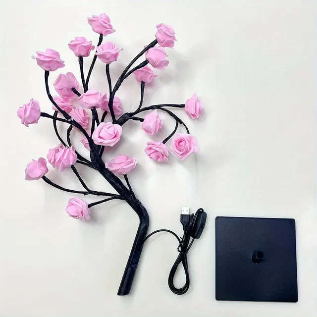 USB powered LED pink tree lamp translates to USB-powered LED rose tree lamp