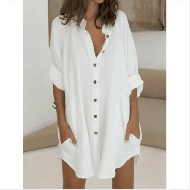 Beach shirt with long sleeve for buttons, simple monochrome, for women plus size