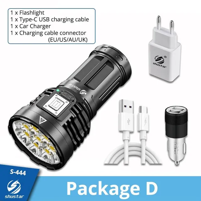 Super bright powerful LED flashlight, rechargeable, COB side light, 4 modes