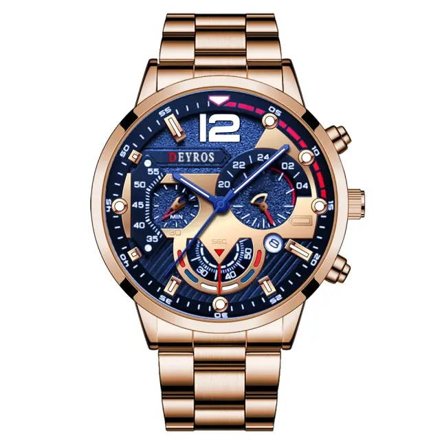 Ceasuri de modă pentru bărbați - Ceasuri de lux din oțel inoxidabil cu cureaua de piele cu cuarț Calendar Ceasuri luminoase