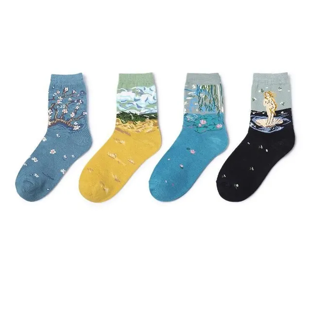 Sale Art Drawing Style Cotton Aesthetic Socks