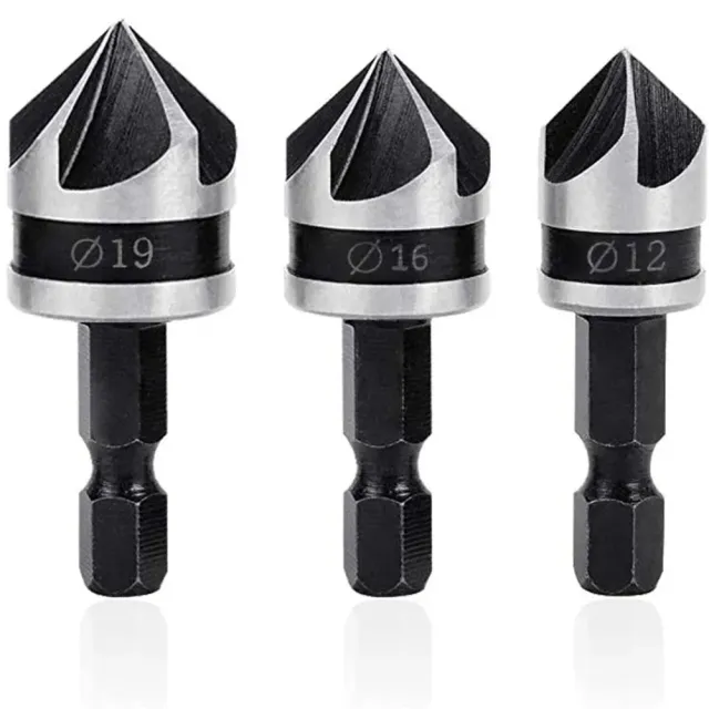 3-part set of drills with cone head 12/16/19 mm for wood and metal