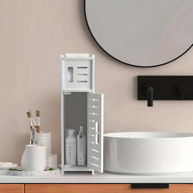 Kompaktný úložný stĺpec s držiakom na toaletný papier - úsporný kúpeľňa organizér
