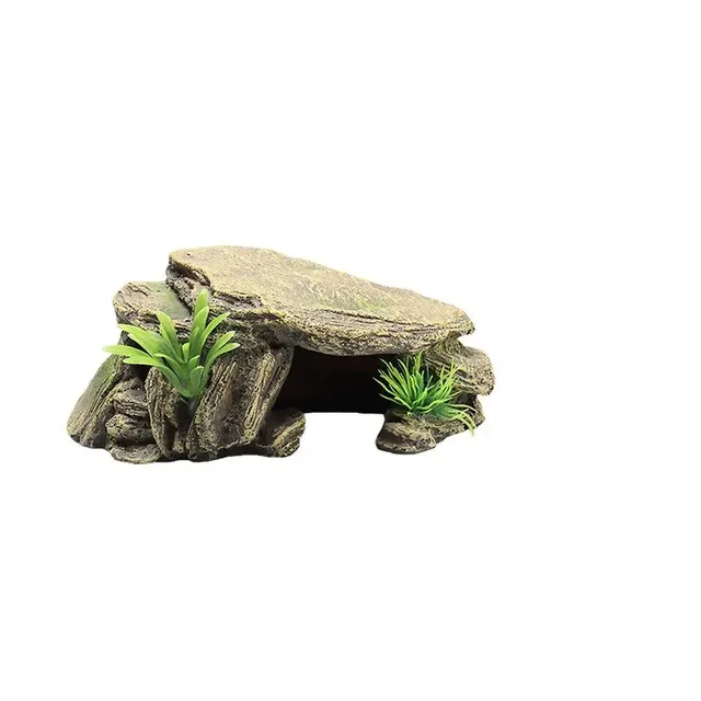 Decoration into aquariums and terrariums for reptiles - rocky shelters, caves, mountains, resinary house, substrate for reptiles
