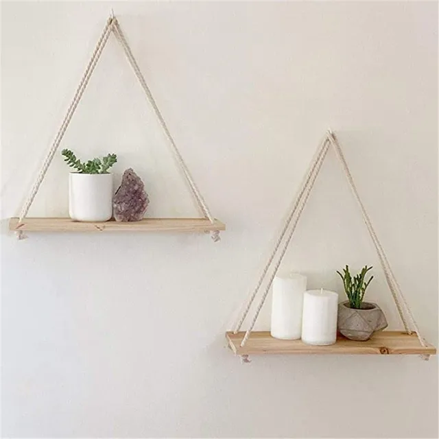 Wooden rope swing wall shelf