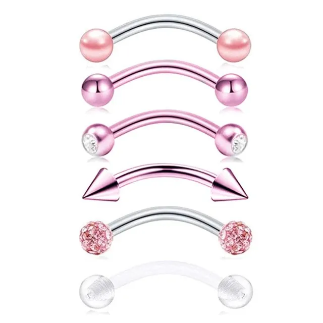 Colourful curved eyebrow piercing with spikes and ball - set of 6