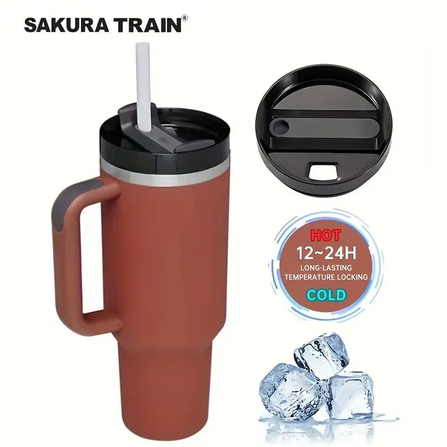 Stainless steel portable thermo mug with straw in different colours