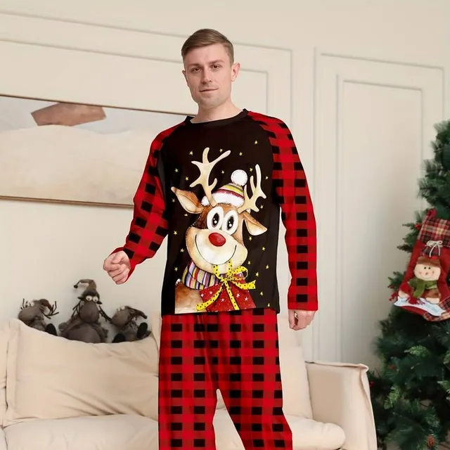 Pyjama de Noël pour homme - sweat long confortable avec imprimé renne et pantalon à carreaux