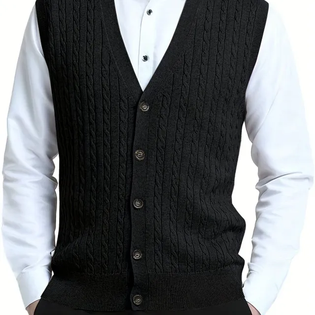 Men's knitted knob vest with high elasticity and elegant appearance, vintage style, neckline in, autumn/winter