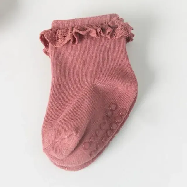 Baby cotton anti-slip socks in autumn and winter with baby and toddler ruffles, 4 pairs