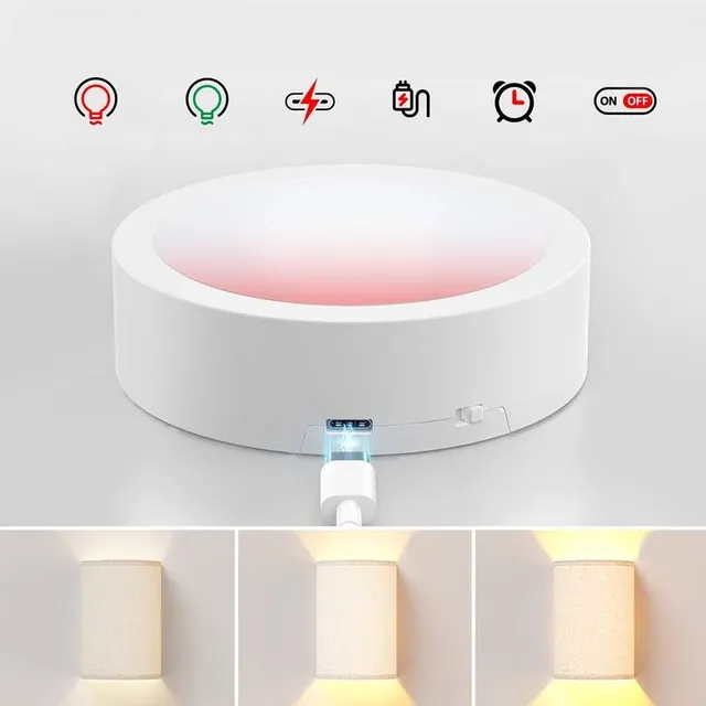 Wall lamp rechargeable 2v1 with fabric shade and remote control, 16 RGB colours, adjustable and dimmable, for bedroom, living room and hallway