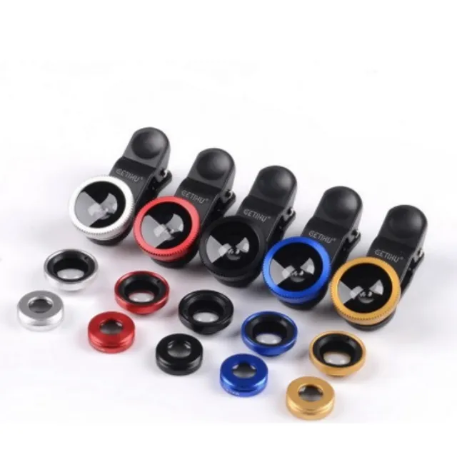 Universal lens set for mobile phones, fisheye lens + wide-angle lens + macro lens