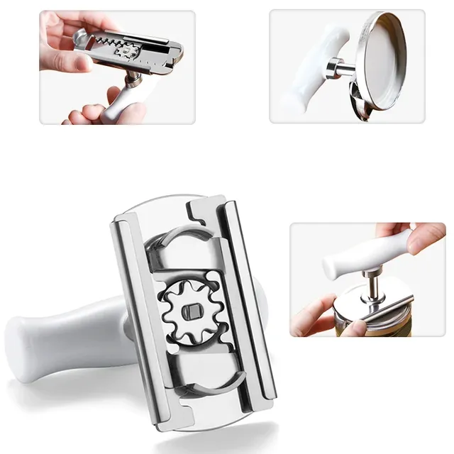 Stainless steel glass opener with adjustable lid width (3-9.5 cm)