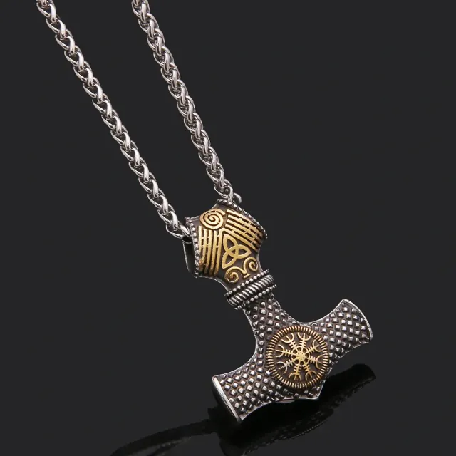 Thor Hammer Pendant with Leather Chain