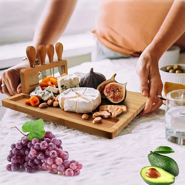 Bamboo serving set for cheese and delicacies