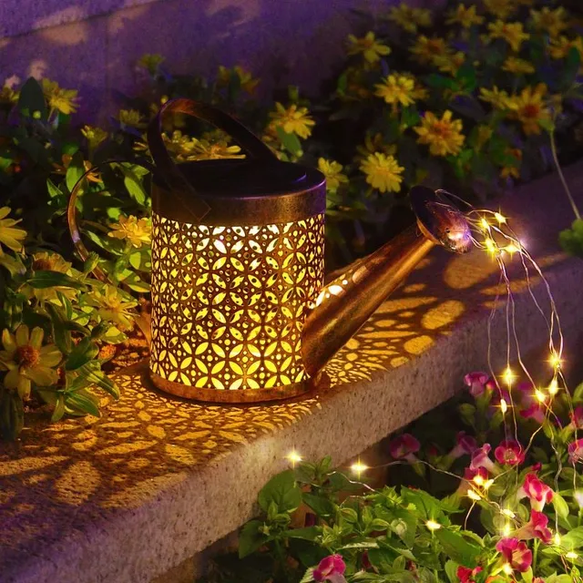 Design garden decoration teapot with light waterfall - solar charging