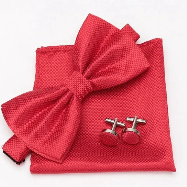 Men's bow tie, handkerchief and cufflinks