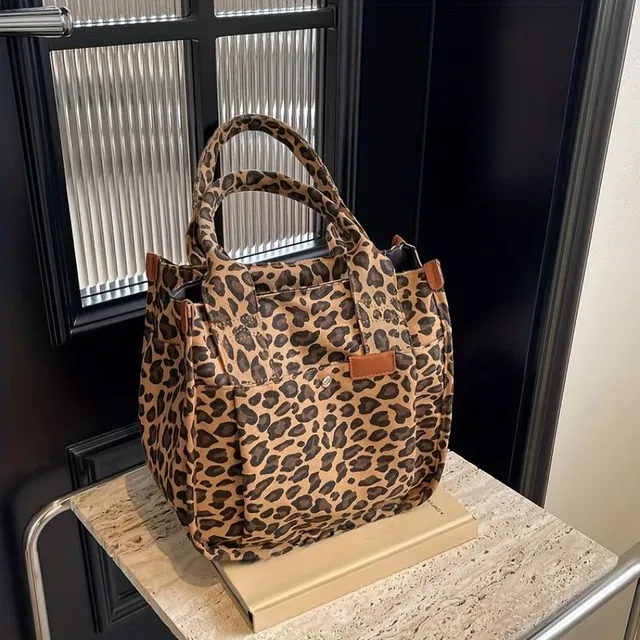 Elegante Damen-Leoparden-Canvas-Tasche, große Kapazität, Schulter- und Handtasche, mit Reißverschluss, strapazierfähiges, kratzfestes und abnutzungsbeständiges Material