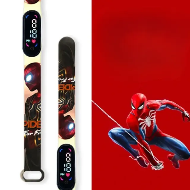 Stylish children's digital watch with pedometer and motifs of the popular Spider-man