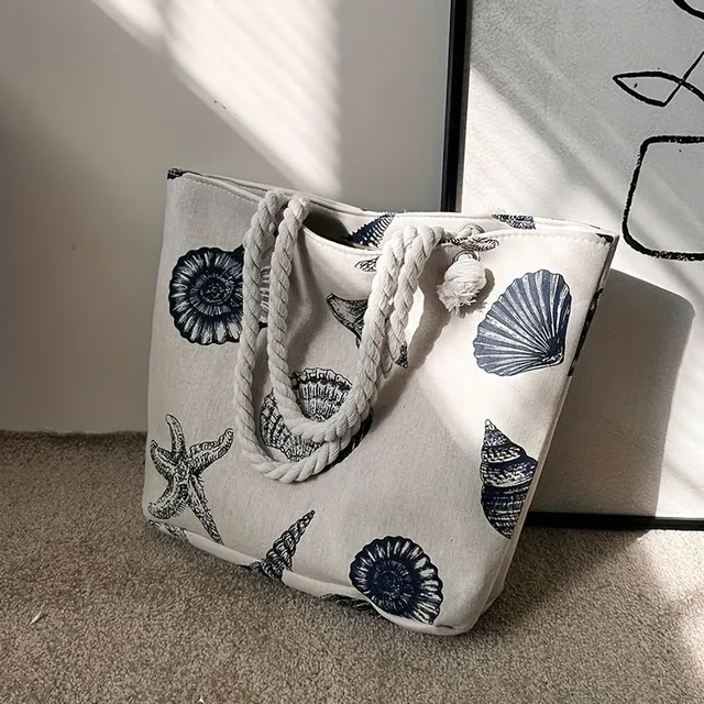 Summer canvas bag with shells, ideal for your holiday