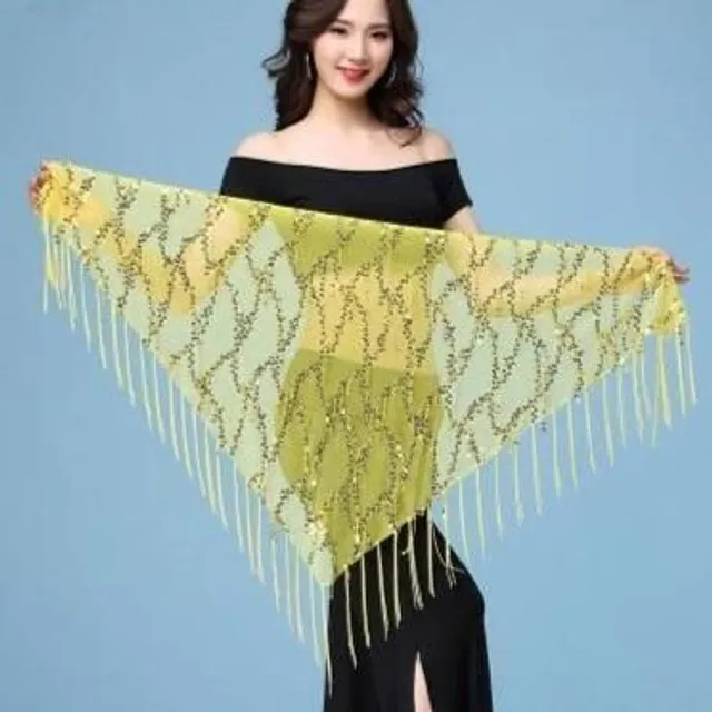 Abdominal dance scarf with fringes and sequins