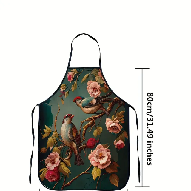 Stylish male apron with a motif of birds and flowers