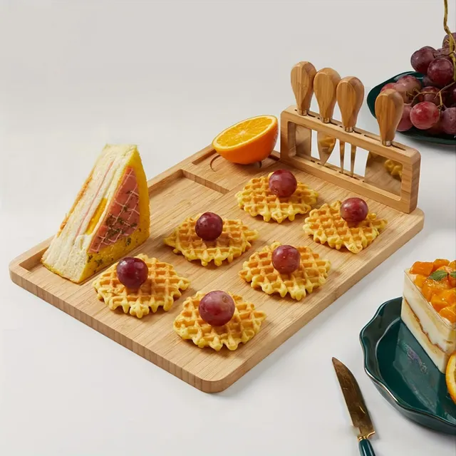 Bamboo serving set for cheese and delicacies