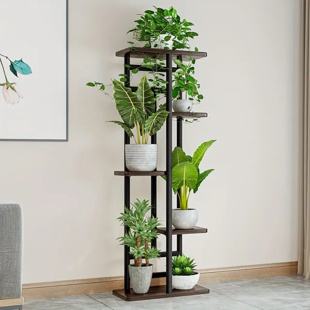 Elegantný kovový stojan na kvety - viac políc pre rastliny - dekoratívny skladový priestor - záhrada, terasa, balkón, interiér