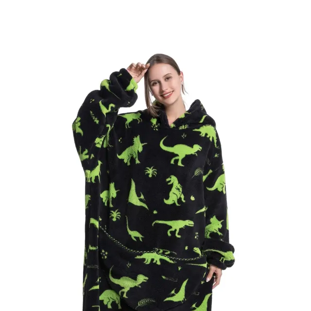 Wearable blanket with hood of stuffed animal and sherpa fleece for adults